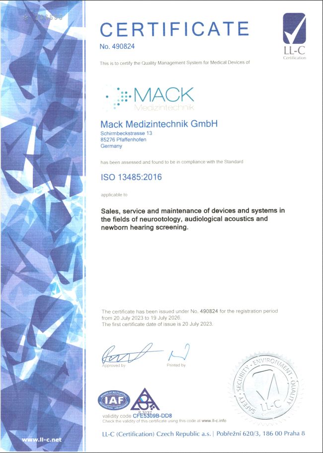 QM Zertifikat Mack GmbH ISO 13485